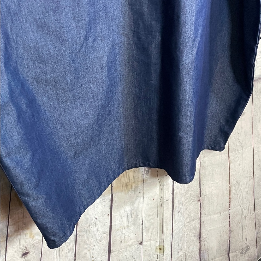Ouum Dark Blue Jean Long Straight Casual Sheath Dress Flared Ruffle Sleeves - Picture 5 of 9